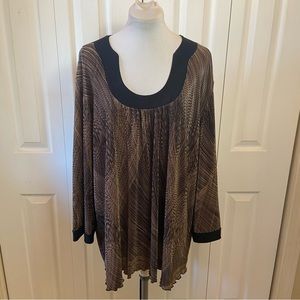 Brittany Black Brown & Black Abstract Tunic Top sz 1X